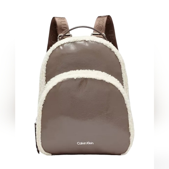 CALVIN KLEIN Estelle Patent Sherpa Backpack NWT - Picture 1 of 8